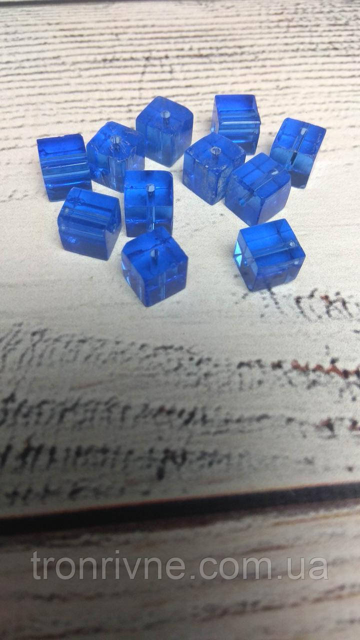 Бусини кубічні гротельні блискучі сині 8х8 мм (за уп. 10 шт)