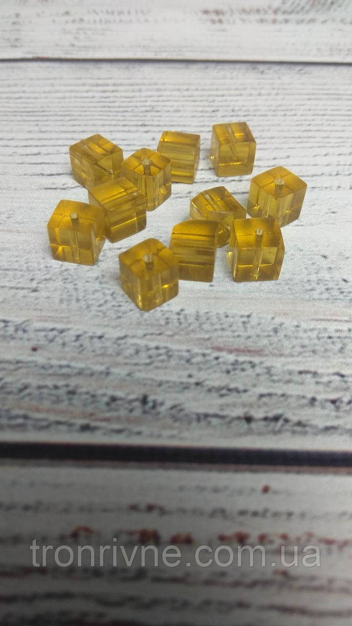 Бусини кубічні гроні блискучі жовті 8х8 мм (за уп. 10 шт)
