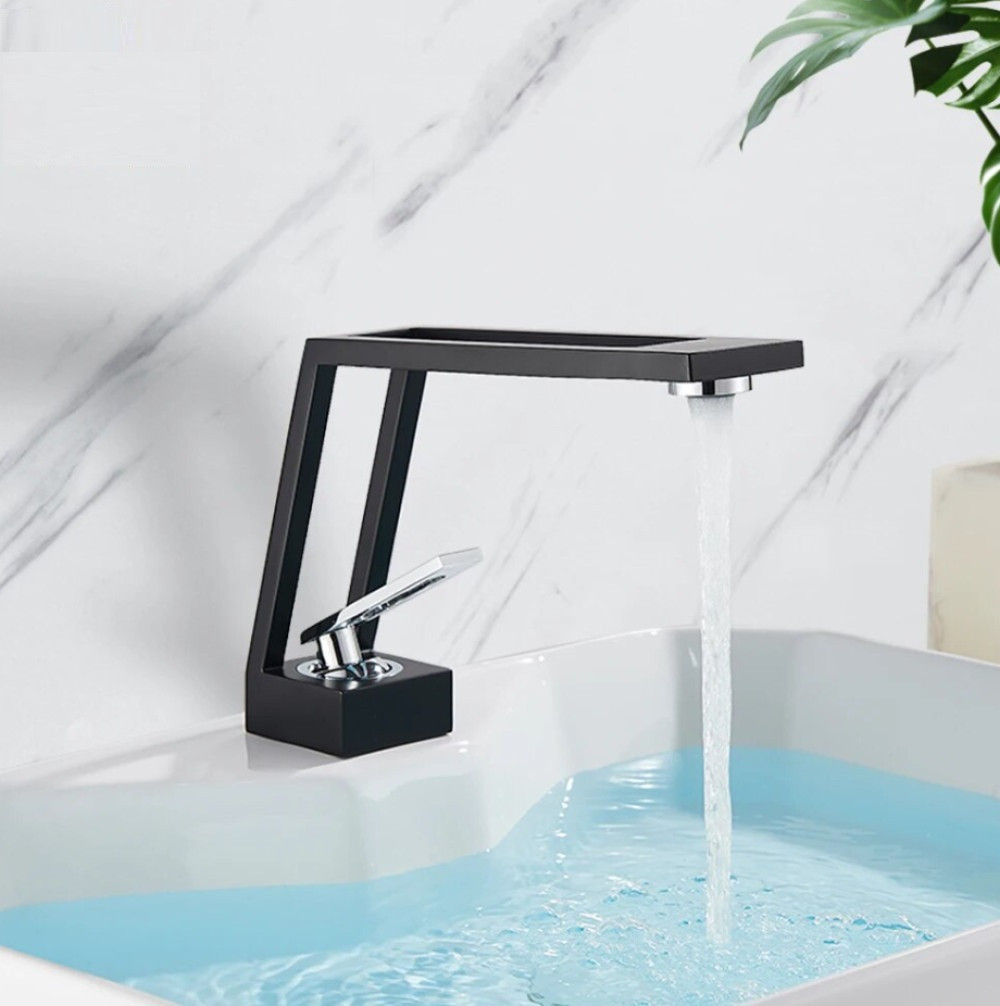 Дизайнерський змішувач для раковини ванної кімнати Rozin одновентильний стильний кран у ванну з Латуні Чорно-Срібний