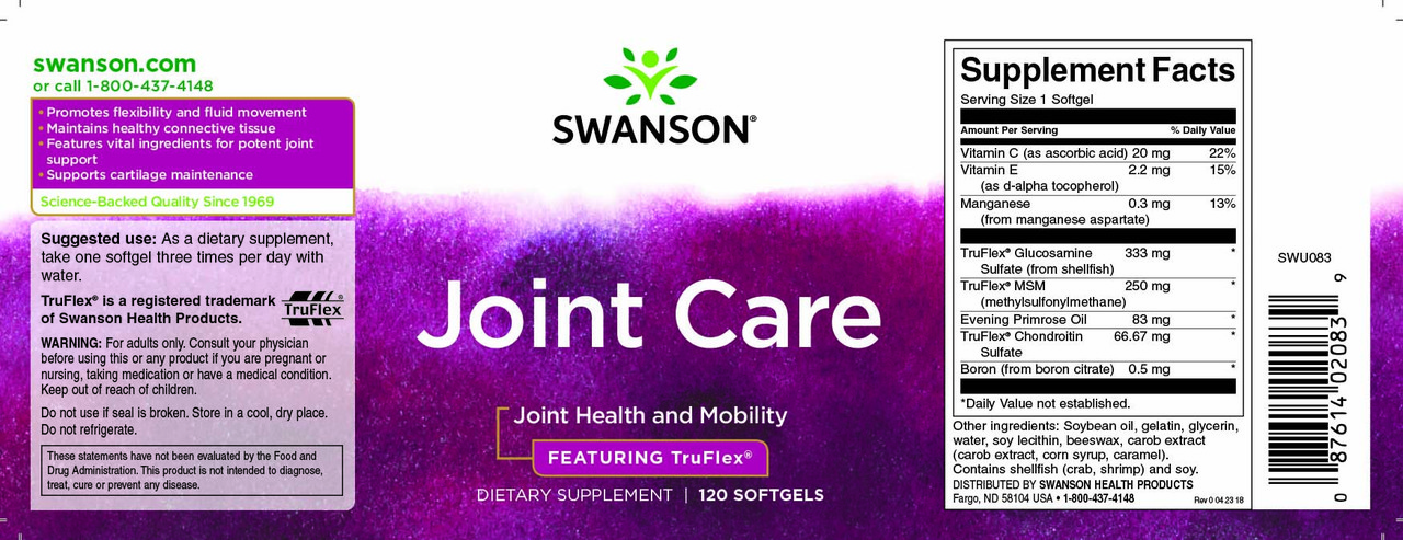 Смесь экстрактов Swanson Joint Care Featuring TruFlex 120 Softgels - фото 2 - id-p2000911665
