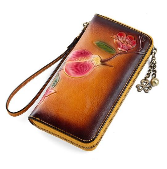 Гаманець Клатч жіночий шкіряний стильний модний з малюнком квітка тиснена, фото 1