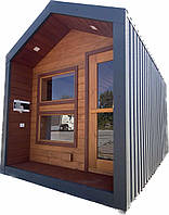 The mobile barn house sauna is 3.5m x 2.3m x 2.7m. Sauna barn house 01 by Thermowood Production Ukraine
