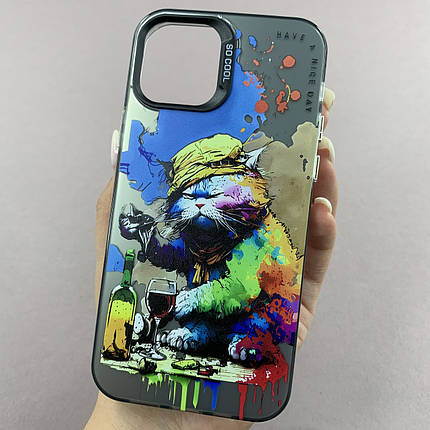 Чохол для Apple iPhone 12 чохол з принтом кота на телефон айфон 12 чорний x0w, фото 1