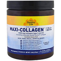 Коллаген 1 и 3 Типов + Биотин Maxi Collagen Country Life 7,5 унций 210 гр