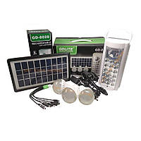 Портативная солнечная зарядная станция GDLITE GD-8020 с фонарем и тремя лампами