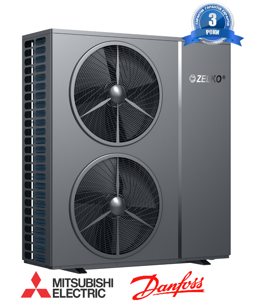 Побутовий інверторний моноблочний тепловий насос повітря-вода ZELKO ZE16HCT (16,05 кВт) Агрегат- Mitsubishi, фото 1