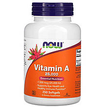 Вітамін А, Vitamin A, Now Foods, 7500 мкг (25000 МО), 250 гелевих капсул