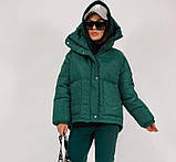 Жіноча зимова Куртка коротка тепла з капюшоном, фото 8