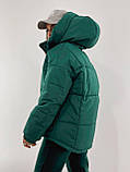Жіноча зимова Куртка коротка тепла з капюшоном, фото 7