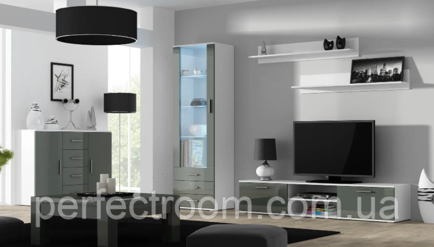 Стінка в зал з вітриною , стінка у вітальню Soho 2 Cama Mebel 192/372/43 см.