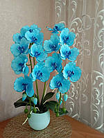 Штучна орхідея в вазоні на дві гілочки "Блакитна красуня"