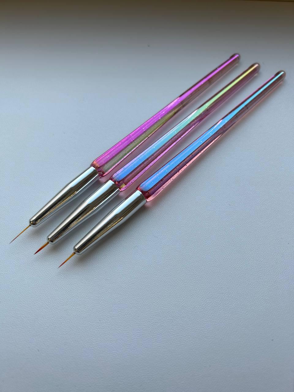 Набір пензлів для розпису нігтів тонкий лайнер 3ш.уп (ручка з блискітками)