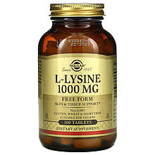 L-лізин, L-Lysine, Solgar, вільна форма, 1000 мг, 100 таблеток