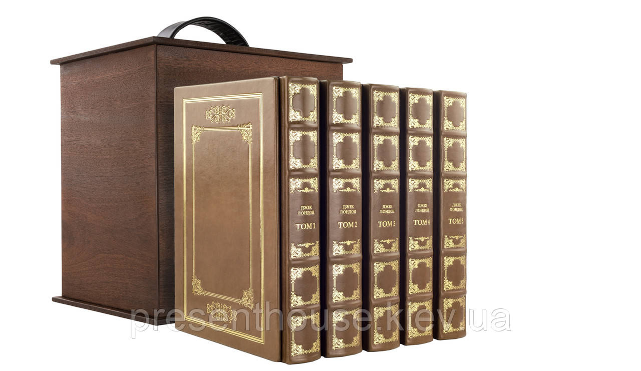 Подарункова книга в шкіряній палітурці Джек Лондон Зібрання творів у 5 томах, фото 1