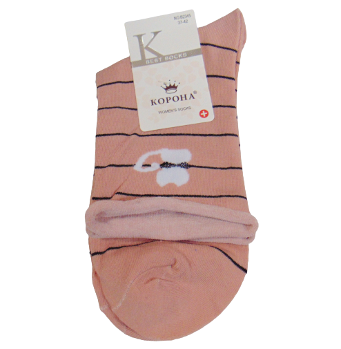 Шкарпетки без гумки кішечка Корона 2345 37-42 рожеві, фото 1