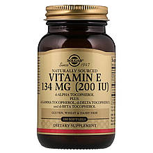 Вітамін Е, Vitamin E, Solgar, натуральний, 134 мг (200 МО), 100 гелевих капсул