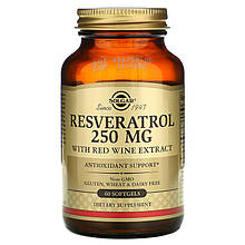 Ресвератрол (Resveratrol), Solgar, 250 мг, 60 капсул