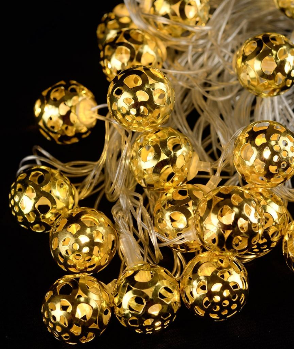 Світлодіодна ялинкова гірлянда "Золоті кульки", 20 LED, 5м + перехідник, 220V, IP44, Теплий білий