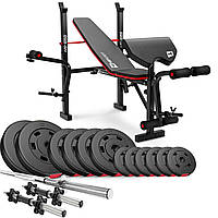 Набір Hop-Sport Premium 38кг з лавою HS-1055 Pro, штангою та гантелями