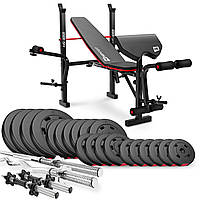 Набір Hop-Sport Premium 105кг з лавою HS-1055, штангами та гантелями