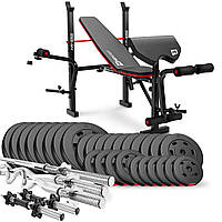 Набір Hop-Sport Premium 173кг з лавою HS-1055, штангами та гантелями