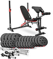 Набір Hop-Sport Premium 135кг з лавою HS-1095, штангами та гантелями