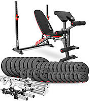 Набір Hop-Sport Premium 173кг з лавою HS-1095, штангами та гантелями