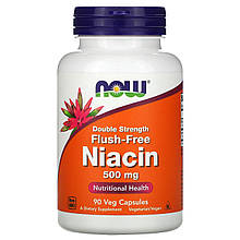 Ніацин (Вітамін В3), Flush-Free Niacin, Now Foods, подвійна концентрація, 500 мг, 90 вегетаріанських капсул