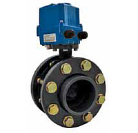 Поворотный клапан с фланцами. с электроприводом.PVC/PVC/EPDM (100-260 V AC)
