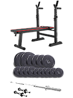 Набір Elitum Titan 68кг з лавою HS-1080, штангою та гантелями