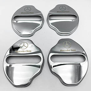 Накладка на дверний замок з емблемою Mercedes-Benz (Мерседес) Комплект 4 шт Хром, фото 1