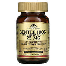 Залізо, Gentle Iron, Solgar, 25 мг, 90 вегетаріанських капсул