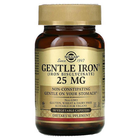 Залізо, Gentle Iron, Solgar, 25 мг, 90 вегетаріанських капсул, фото 1