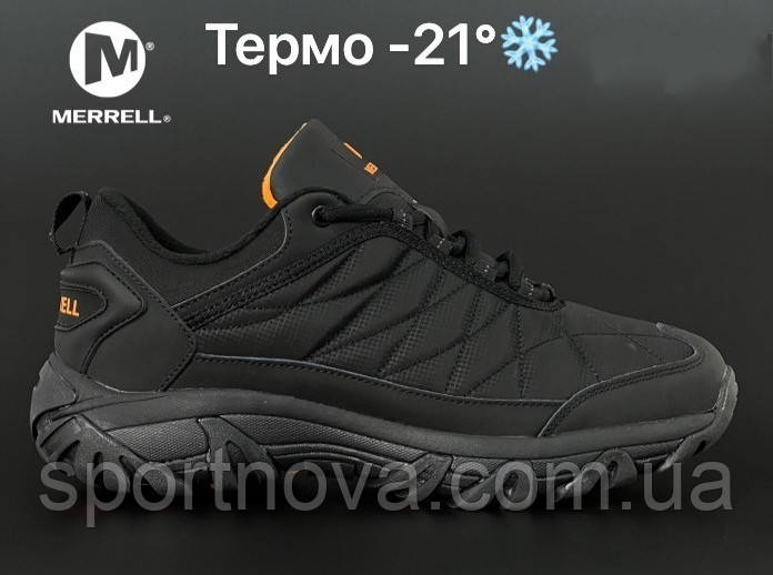 Чоловічі кросівки осінь/зима Merrell ТЕРМО плащівка чорні з жовтим р 41-45, фото 1