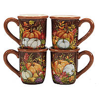 Набор керамических чашек для чая с осенним рисунком "Щедрые дары" Certified International, 4 шт.