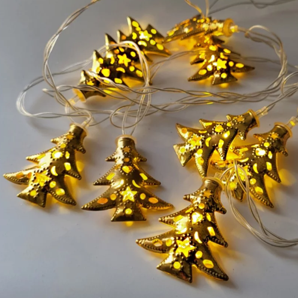 Світлодіодна гірлянда з фігурками "Золоті ялинки" 20 LED, 5м + перехідник, 220V, IP44, Теплий білий