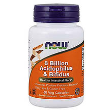 Пробіотик, Acidophilus & Bifidus, Now Foods, 8 млрд КУО, 60 вегетаріанських капсул