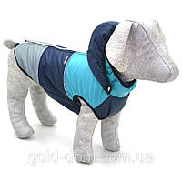Жилетка на плохую погоду для собаки , Одежда для собаки , Жилет Трио с капюшоном для собак синий 47х56 см