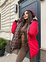Женская яркая красная двухсторонняя куртка Fendi Фенди