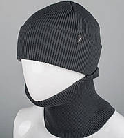 Мужская шапка "Резинка" с отворотом 6-клинка + Баф (221206к), Т. Серый