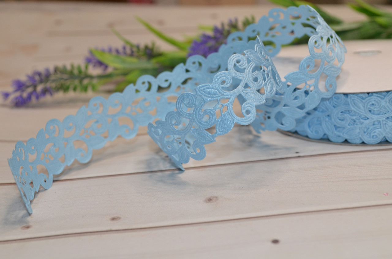 Стрічка ажурна блакитна 2.5 см (бобіна 18 м)., фото 1