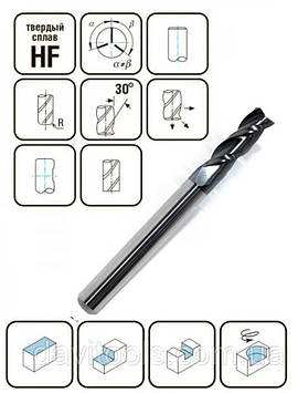 Фреза спіральна 3-зуба зі плоским торцем D3 d3 L40 h8 z3 Тип: Elite (533408E-3)