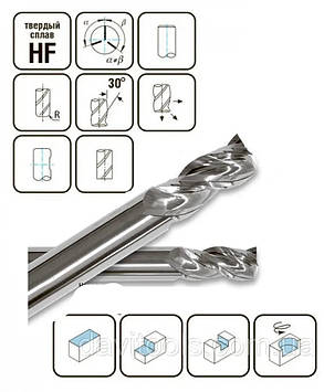 Фреза спіральна 3-зуба зі плоским торцем D3 d6 L60 h10 z3 Тип: LONG (5366010L-3)