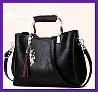 Практичная жнская сумка на плечо с брелком, модная и качественная женская сумочка эко кожа повседневная