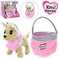 Мягкая игрушка собачка Кикки 22 см в меховой розовой сумочке поет песенку на укр языке