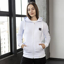 Жіноча кофта зимова Stone Island біла тепла толстовка худі стон айленд на флісі