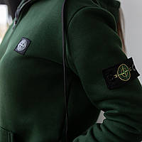 Кофта женская зимняя Stone Island теплая на флисе зеленая Зиппер женский утепленный Стон Айленд