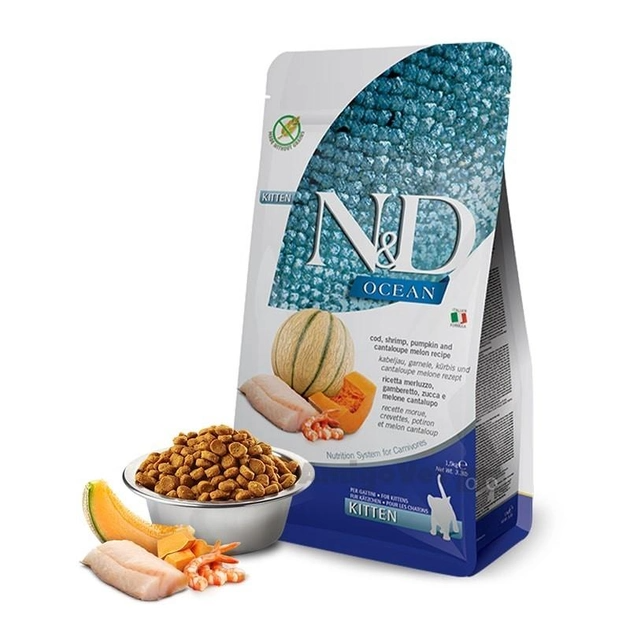 Farmina (Фарміна) N&D Grain Kitten Cod, Shrimp, Pumpkin & Melon Беззерновий корм для кошенят - 1.5 кг