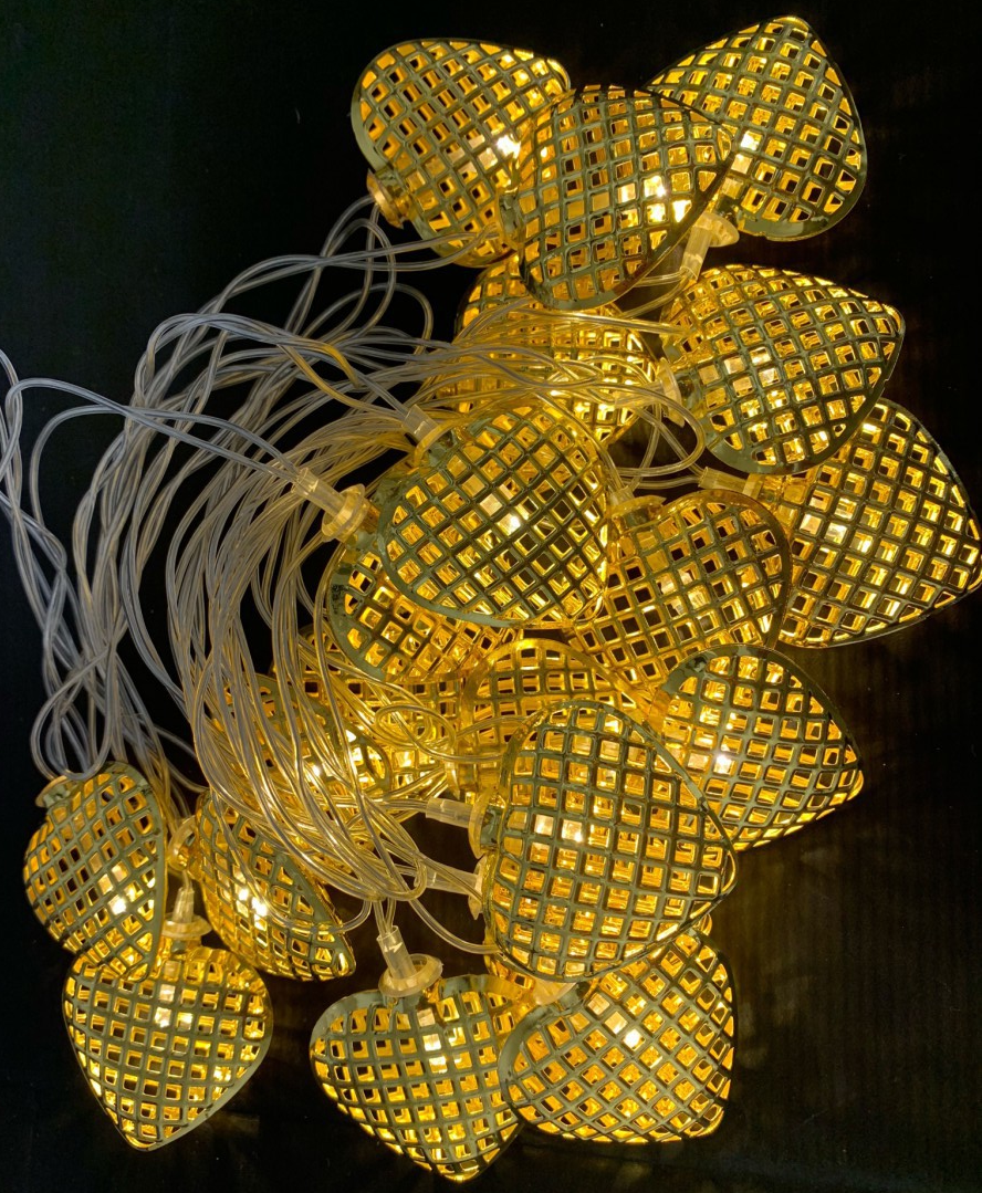 Світлодіодна гірлянда "Золоті сердечки" 20 LED, 5м + перехідник, 220V, IP44, Теплий білий