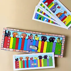 Дерев'яна розвиваюча гра для дітей із картками "Котики за парканом"